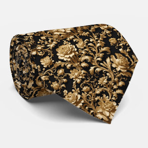Corbata floral negra y dorada barroca flamenca