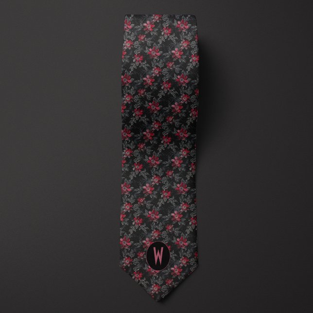 Corbata Floral negro y borgoña (Subido por el creador)