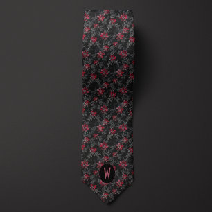 Corbata Floral Negro y Burdeos