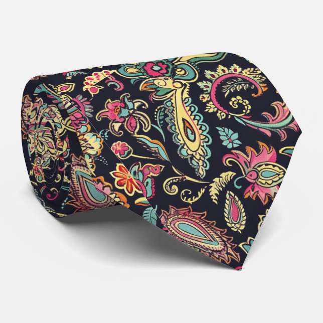Corbata Floral Paisley Negro  (Enrollado)