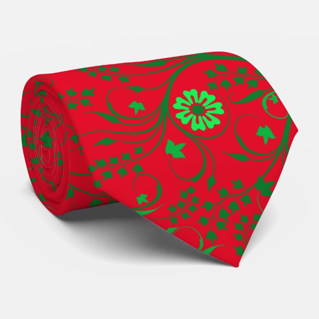 Corbata Floral pattern.01.FR.Green Red BG (Enrollado)