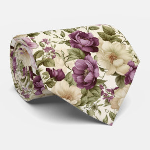 Corbata floral púrpura y blanca