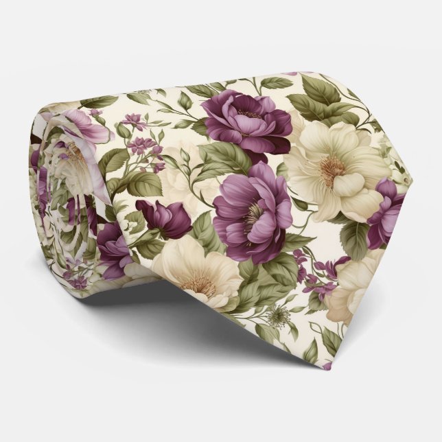 Corbata floral púrpura y blanca (Enrollado)