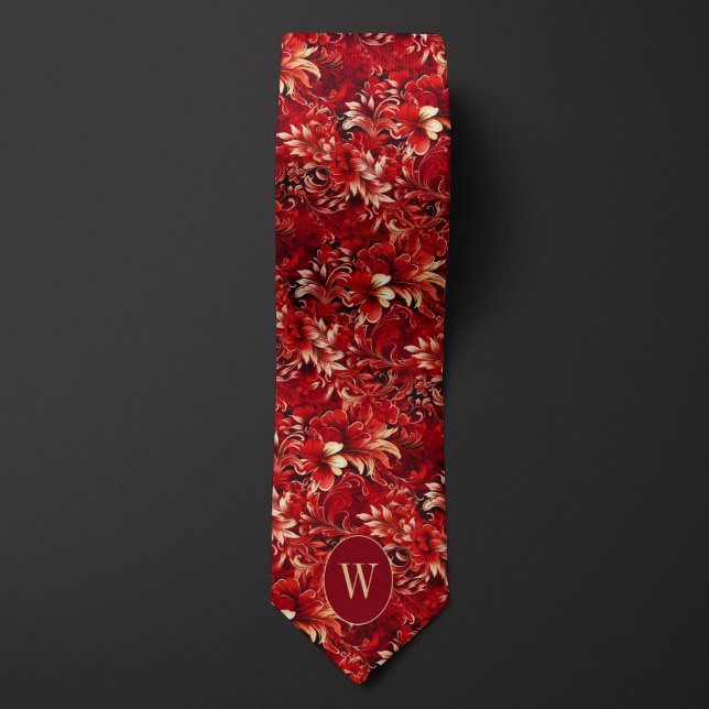 Corbata Floral Rojo Intenso y Crema (Subido por el creador)