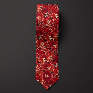Corbata Floral Rojo Intenso y Crema