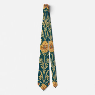 Corbata Floral Rojo y Amarillo Vintage sobre Azul Oscuro