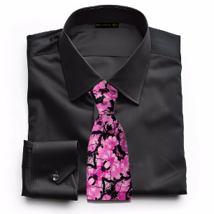 Corbata Floral rosa en negro