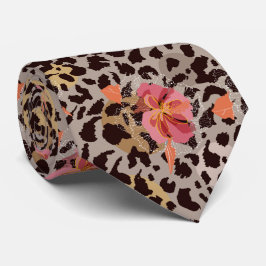 Corbata Floral Rosa Exótico sobre Estampado de Animal de L