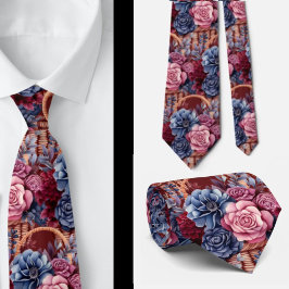 Corbata Floral rosa Rubor de color azul borgoñoso