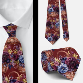 Corbata Floral rosa Rubor de color azul borgoñoso