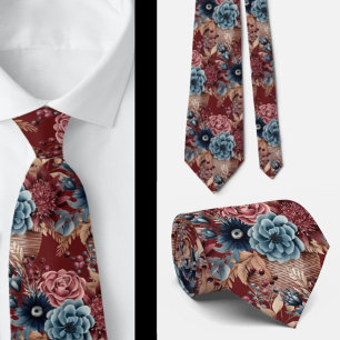 Corbata Floral rosa Rubor de color azul borgoñoso