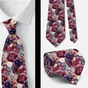 Corbata Floral rosa Rubor de color azul borgoñoso