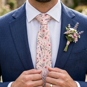 Corbata Floral Rosa Sonrojo Flor Silvestre 