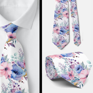 Corbata floral rosa y azul polvoriento