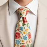 Corbata Floral Rústico Vintage<br><div class="desc">Esta encantadora corbata presenta un hermoso patrón floral de estilo vintage con suaves rosas rosadas, flores azules brillantes, flores amarillas soleadas y delicadas hojas verdes esparcidas sobre un fondo de crema claro. El diseño tiene un hermoso toque de pintura a mano que aporta un toque fresco, romántico y artístico a...</div>