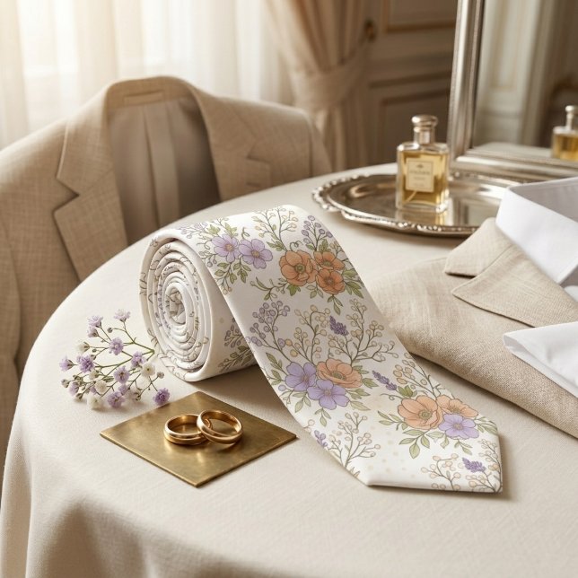 Corbata Floral Suave de Pastel Lavanda y Melocotón (Subido por el creador)