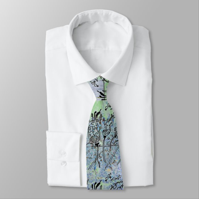 Corbata Floral verde gris azul y negro moderno (Atado)