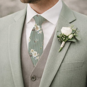 Corbata floral verde salvia para boda