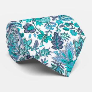 Corbata floral vintage estampado boho azul