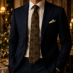 Corbata Floral Vintage Marrón Elegante