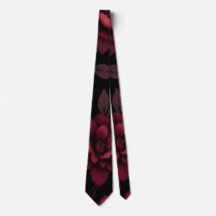 Corbata Floral Vintage Rojo Oscuro sobre Negro