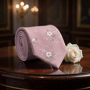 Corbata Floral Vintage Rosa Polvo