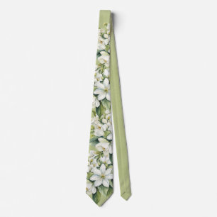 Corbata Florales Blancas Elegantes Verde Boda del Novio