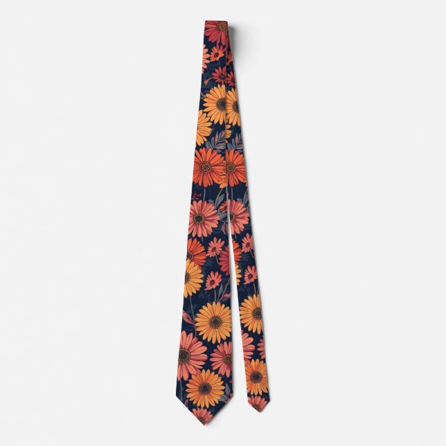 Corbata Florales Retro Vibrantes de Atardecer (Anverso)