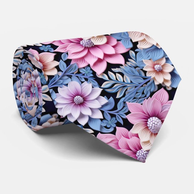 Corbata Florales rosadas 3D (Enrollado)