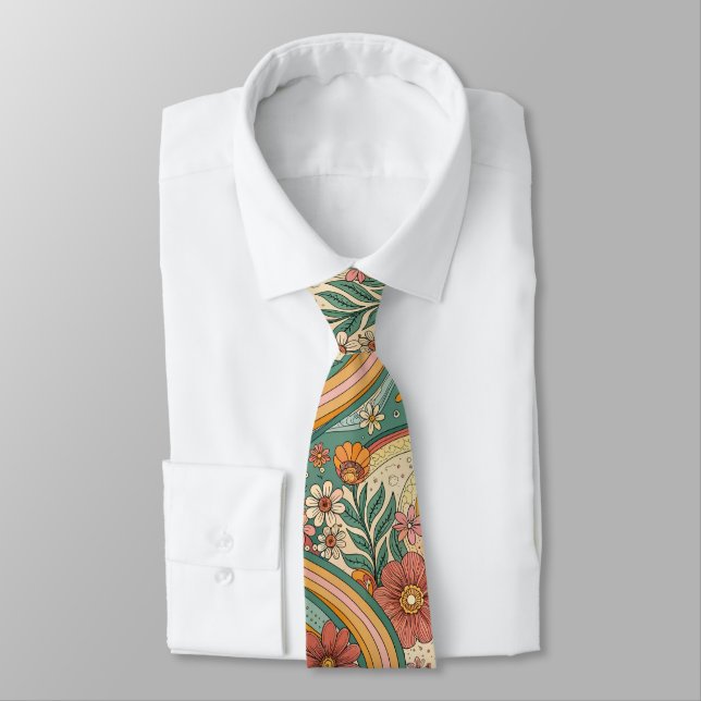 Corbata Floreada Marrón de los 70 – Moda Elegante (Atado)