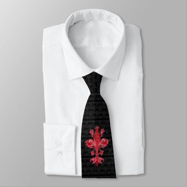 CORBATA FLORENTINE RED LILY,FLEUR DE LIS, DAMASCA NEGRA (Atado)