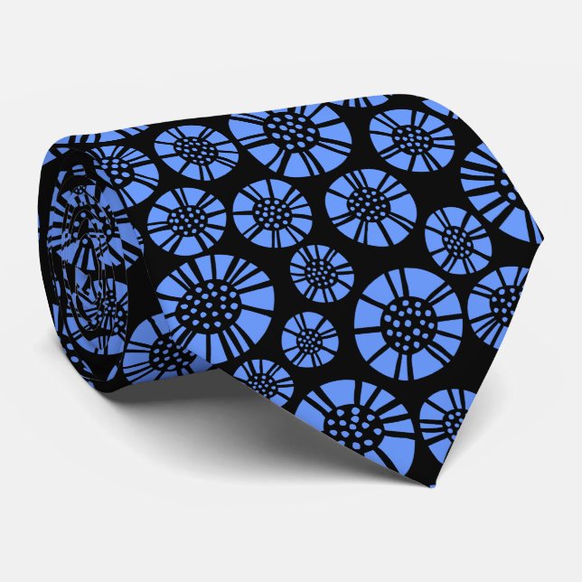 Corbata Flores abstractas 031023 - Azul bebé en negro (Enrollado)