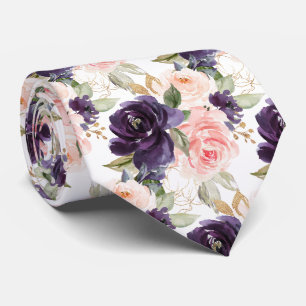 Corbata Flores Acuarela Aubergine Rosas Rosadas