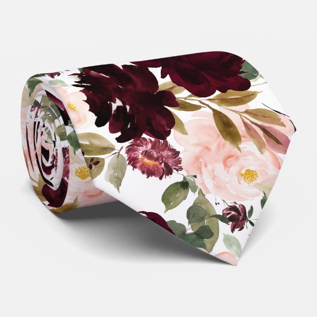 Corbata Flores Acuarela Burgundy Blush (Enrollado)