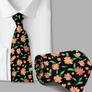 Corbata Flores acuarela naranja verde modernas