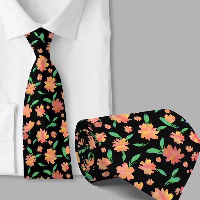 Corbata Flores acuarela naranja verde modernas (Subido por el creador)