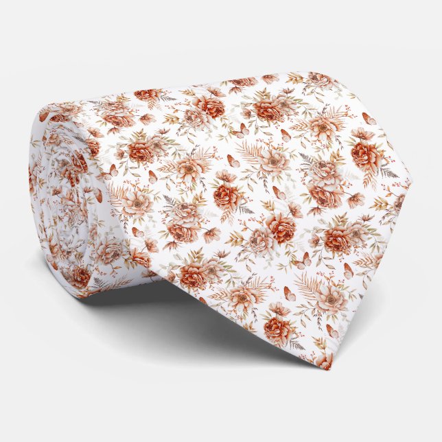 Corbata Flores Acuarela Patrón Boho  (Enrollado)