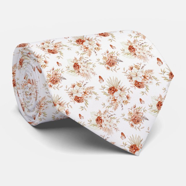 Corbata Flores Acuarela Patrón Boho  (Enrollado)
