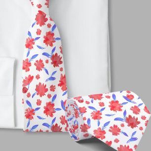 Corbata Flores acuarela rojas azules modernas