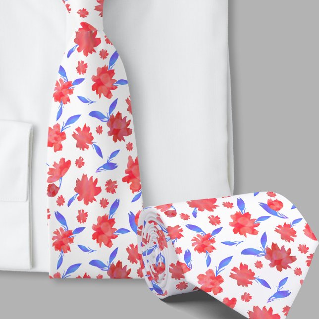 Corbata Flores acuarela rojas azules modernas (Subido por el creador)