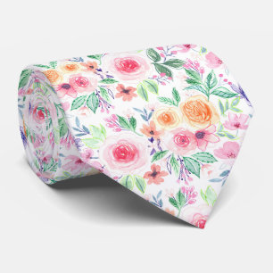 Corbata Flores acuarelas y hojas