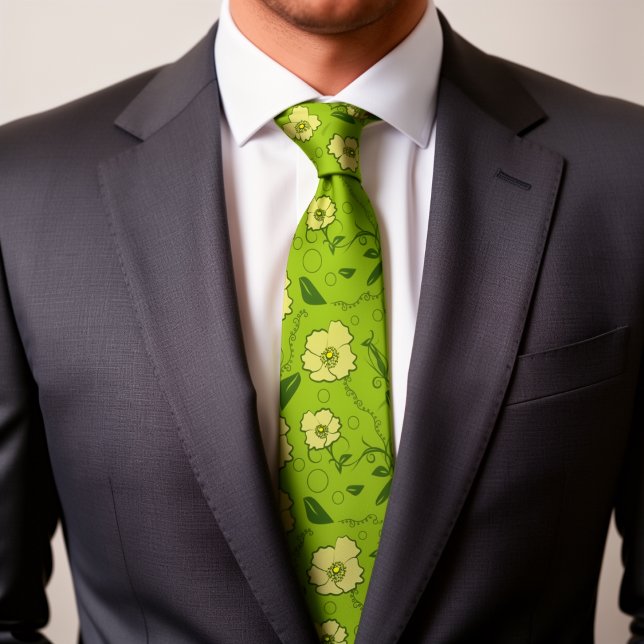 Corbata Flores Amarillas Con Enredaderas Y Círculos Sobre  (Nature at its finest. This floral tie is all hand drawn. Elegant and different gift for your man.)