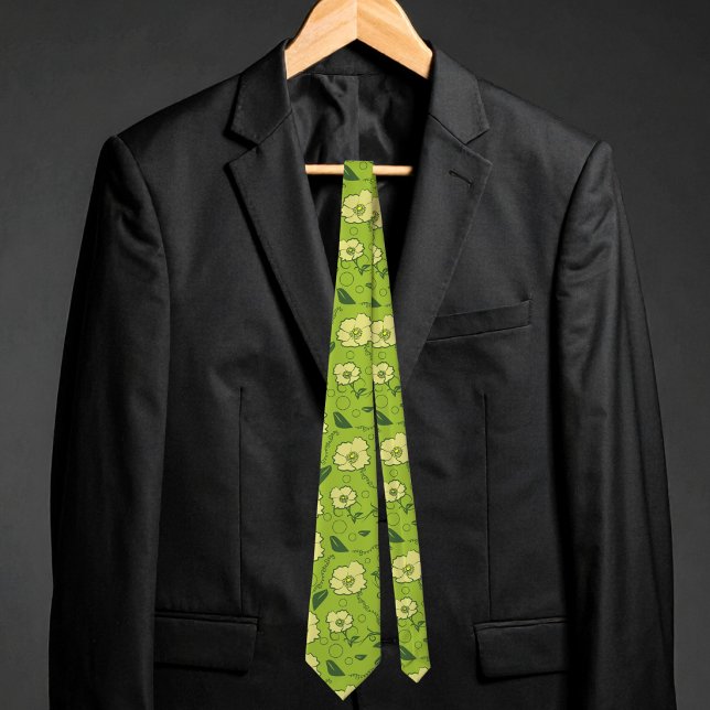 Corbata Flores Amarillas Con Enredaderas Y Círculos Sobre  (Nature at its finest. This floral tie is all hand drawn. Elegant and different gift for your man.)