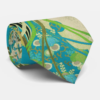 Corbata FLORES ANTIGUOS JAPONESES Aqua Blue Green Floral
