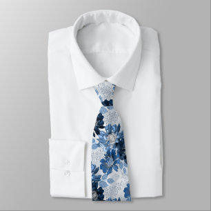 Corbata Flores azul claro, azul oscuro sobre gris claro