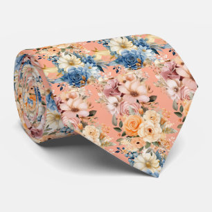 Corbata Flores azul marino polvoriento y rosa melocotón Fl