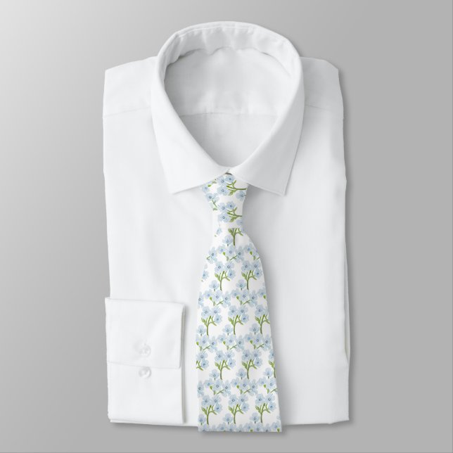 Corbata flores azul pálido acuarela (Atado)