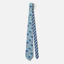 Corbata Flores azul y crema retro modernas