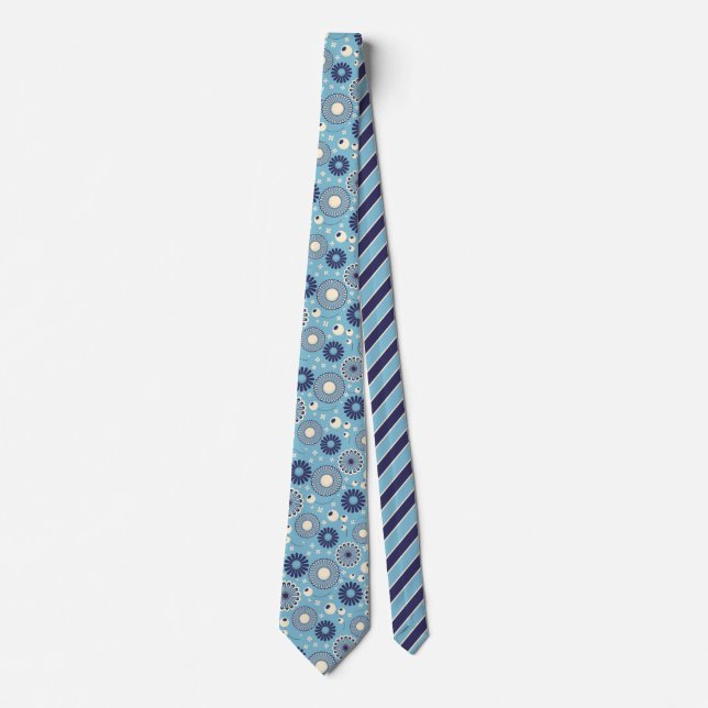 Corbata Flores azul y crema retro modernas (Anverso)