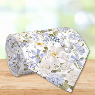 Corbata Flores Azules Acuarela Elegante Boda Floral